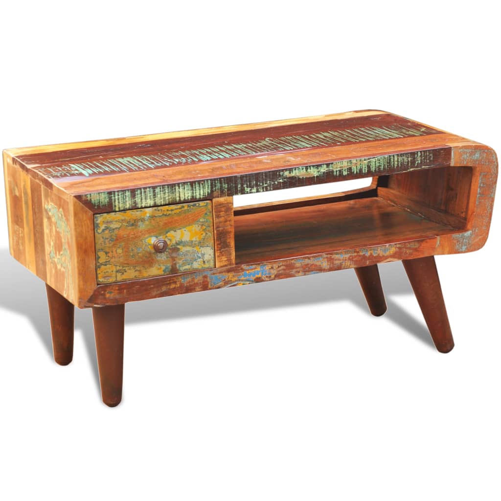 Tavolino con Bordo Curvo 1 Cassetto Legno di Recupero 241008