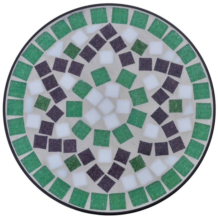 Tavolino per Piante con Mosaico-Tavolino da soggiorno Verde e Bianco