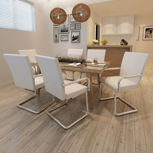 Sedie da Pranzo a Sbalzo 6 pz Bianche in Similpelle 270165