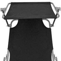 Lettino Prendisole Pieghevole Tettuccio Acciaio e Tessuto Nero 41197