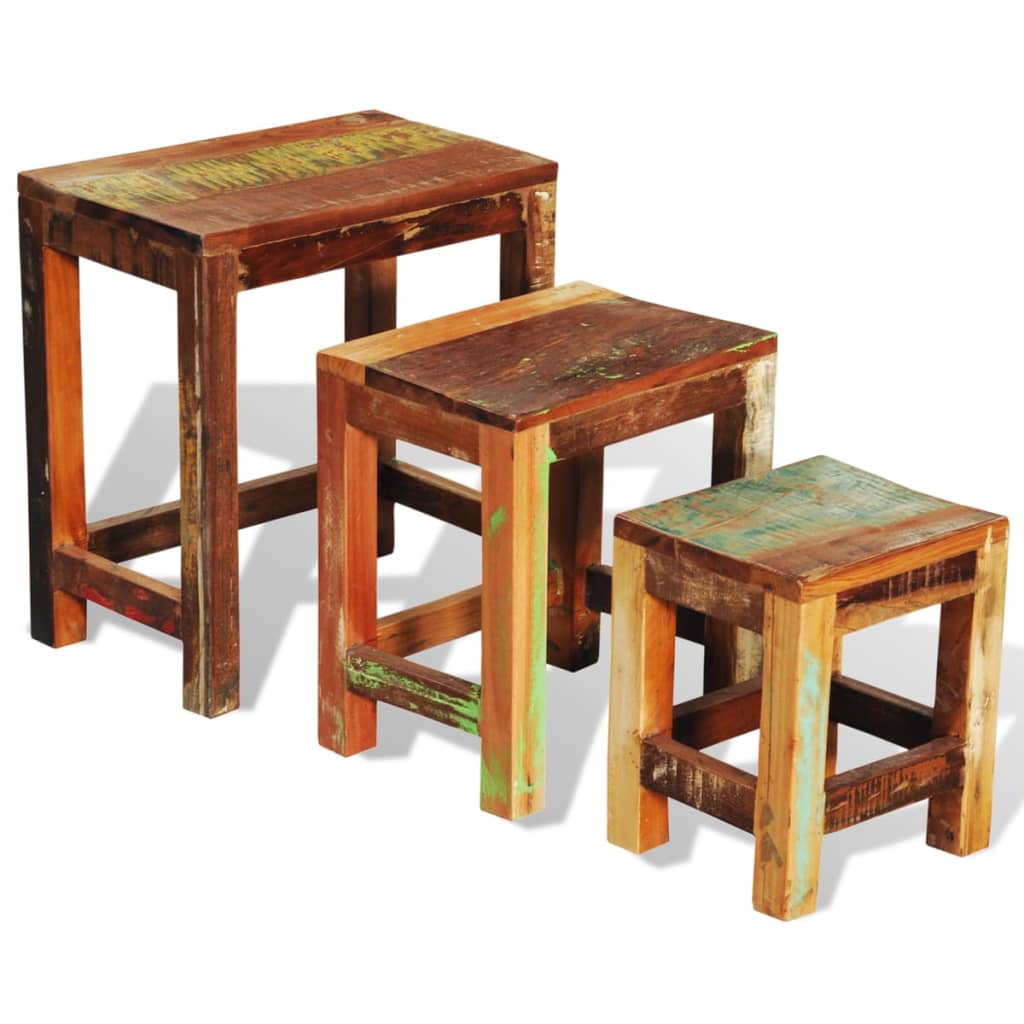 Tavolini Impilabili Set 3 pz in Legno Vintage di Recupero 241093
