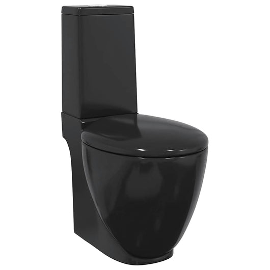 Vaso WC in Ceramica da Bagno Rotondo Base con Scarico Nero 141136