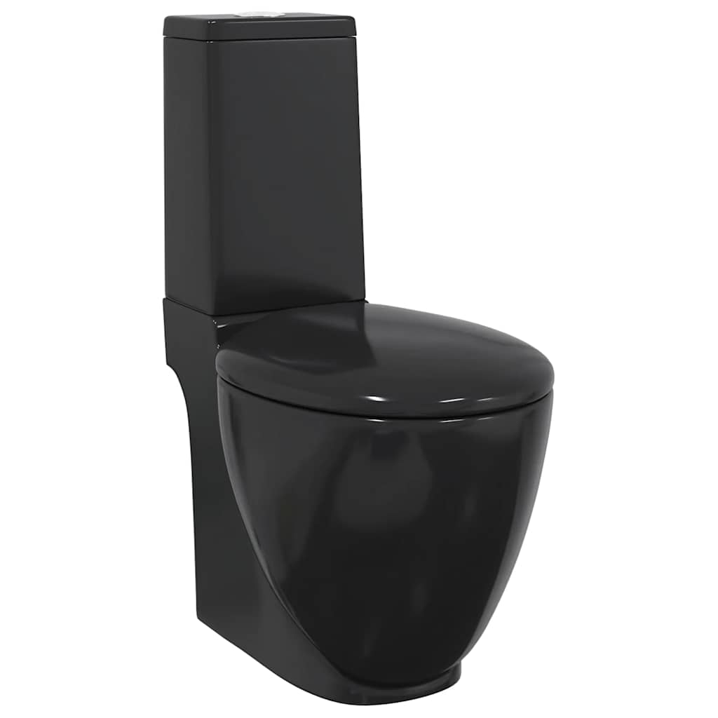 Vaso WC in Ceramica da Bagno Rotondo Base con Scarico Nero 141136