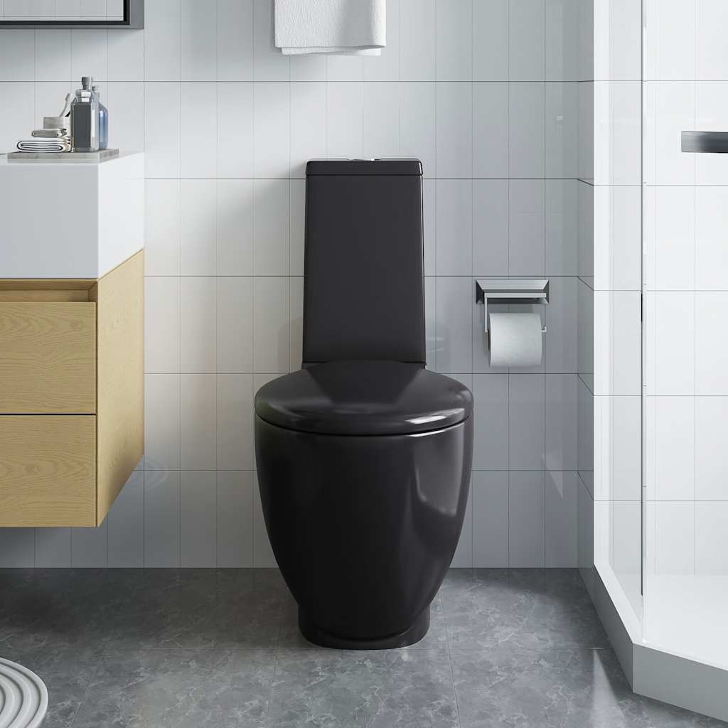 Vaso WC in Ceramica da Bagno Rotondo Base con Scarico Nero 141136