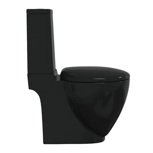 Vaso WC in Ceramica da Bagno Rotondo Base con Scarico Nero 141136