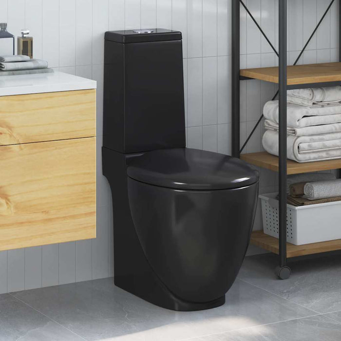 Vaso WC in Ceramica da Bagno Rotondo Base con Scarico Nero 141136