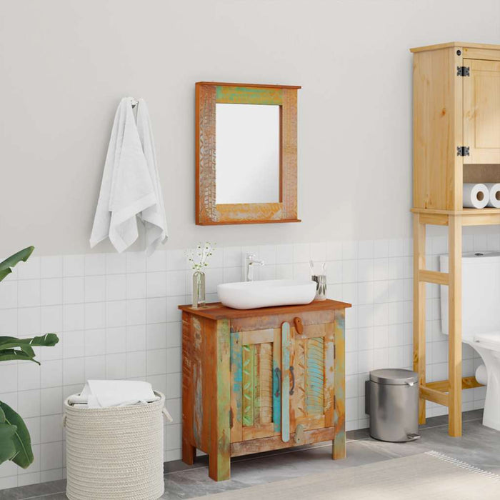 Armadietto in Legno di recupero solido per Bagno-Mobile bagno con specchio con Specchio