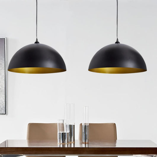 Lampada a Sospensione 2 pz Altezza Regolabile Semisferica Nera 241113
