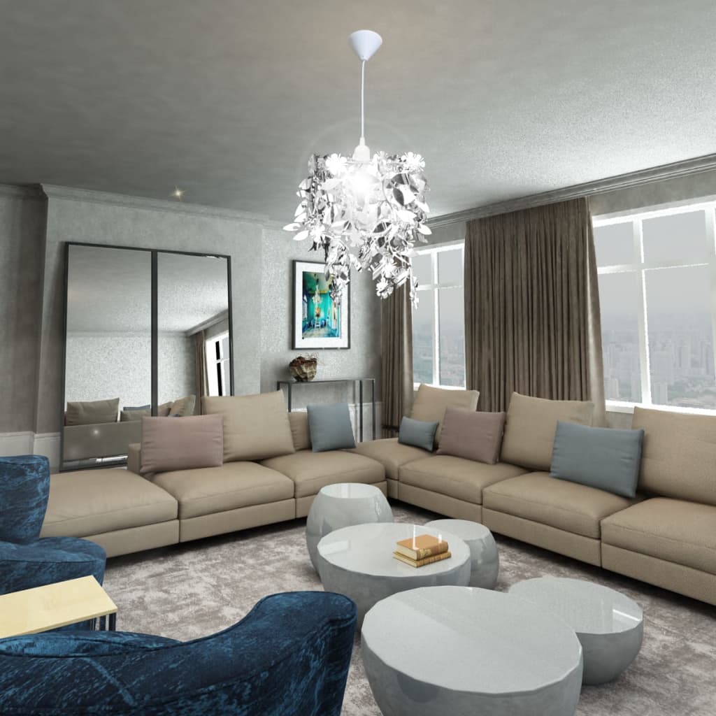 Lampadario da Soffitto Foglie e Paillette 21,5 x 30 cm Argento 241129