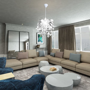 Lampadario da Soffitto Foglie e Paillette 21,5 x 30 cm Argento 241129