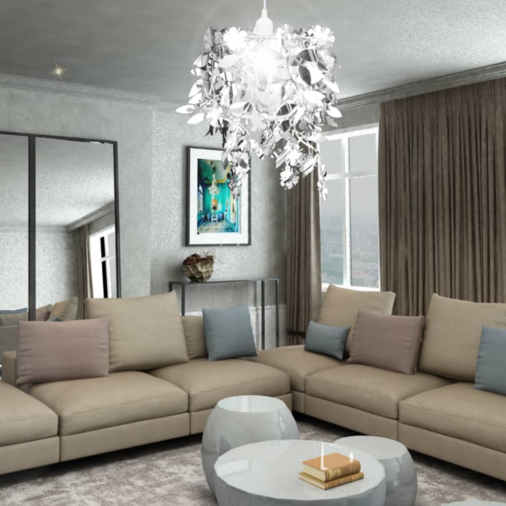 Lampadario da Soffitto Foglie e Paillette 21,5 x 30 cm Argento 241129