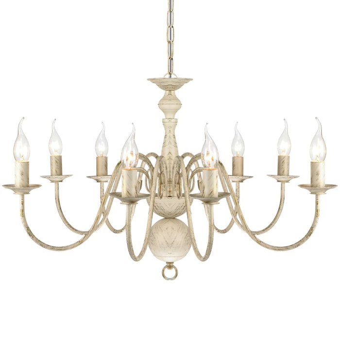 Lampadario Stile Antico Metallo Bianco 8 Lampadine E14 241383