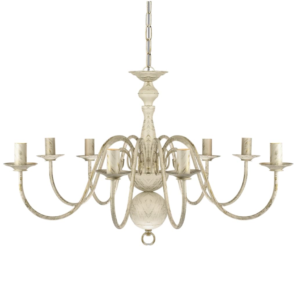 Lampadario Stile Antico Metallo Bianco 8 Lampadine E14 241383