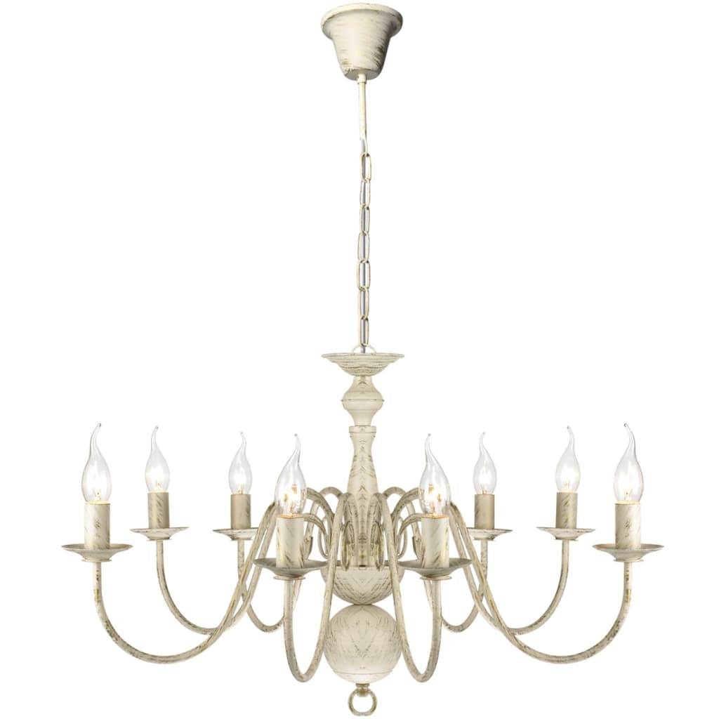 Lampadario Stile Antico Metallo Bianco 8 Lampadine E14 241383