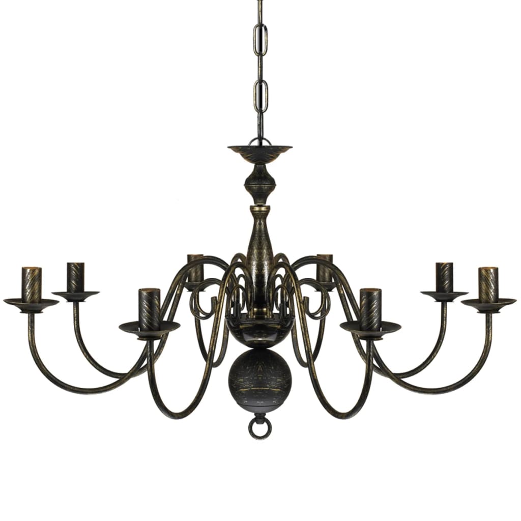 Lampadario Stile Antico Metallo Nero Lampadine 8 x E14 cod mxl 48458