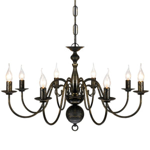 Lampadario Stile Antico Metallo Nero Lampadine 8 x E14 cod mxl 48458