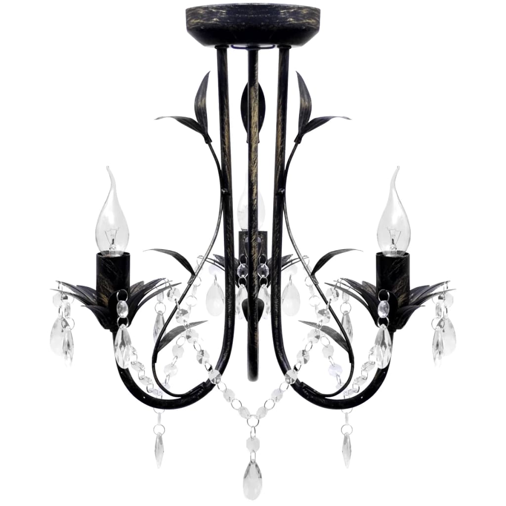 Lampadario Art Nouveau Nero Metallo Perline Cristallo e Lampadine E14cod mxl 105580