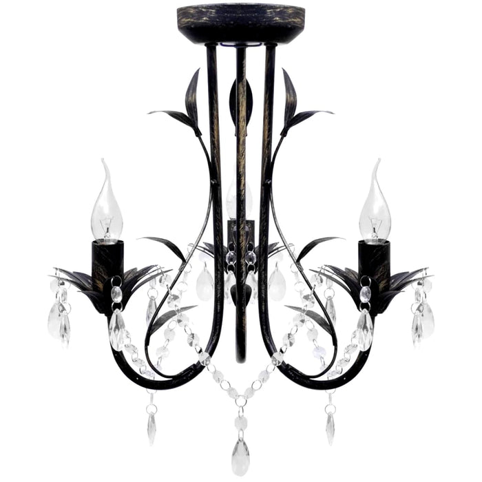 Lampadario Art Nouveau Nero Metallo Perline Cristallo e Lampadine E14cod mxl 105580