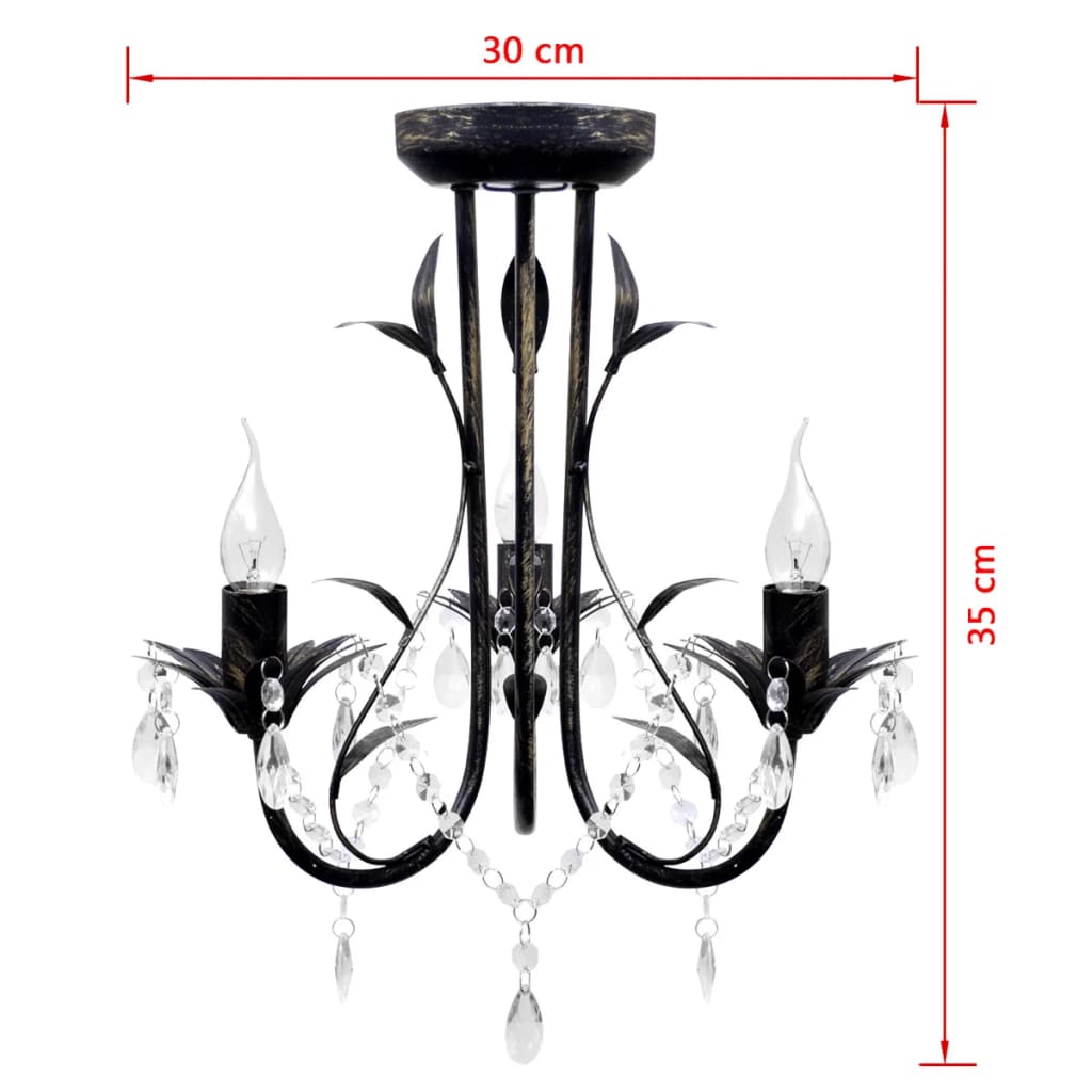 Lampadario Art Nouveau Nero Metallo Perline Cristallo e Lampadine E14 241385