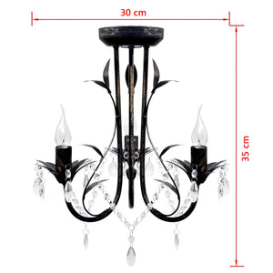 Lampadario Art Nouveau Nero Metallo Perline Cristallo e Lampadine E14 241385