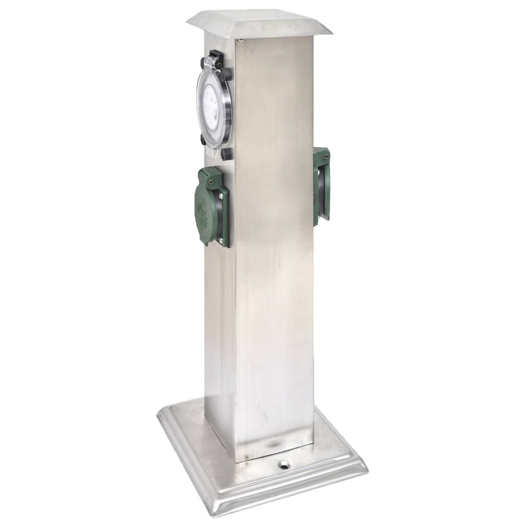 Presa Elettrica da Giardino a Pilastro Acciaio Inox con Timer  cod mxl 11668