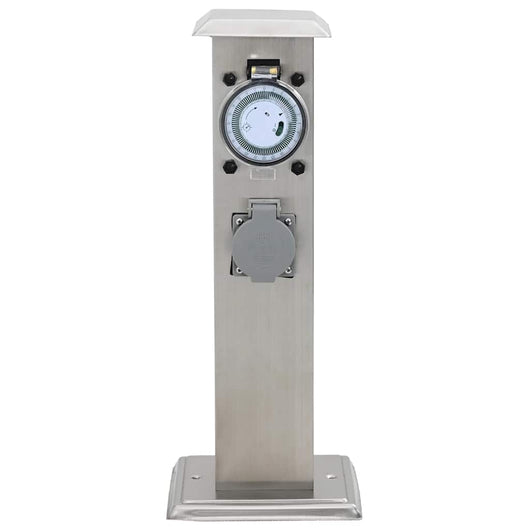 Presa Elettrica da Giardino a Pilastro Acciaio Inox con Timer 41237