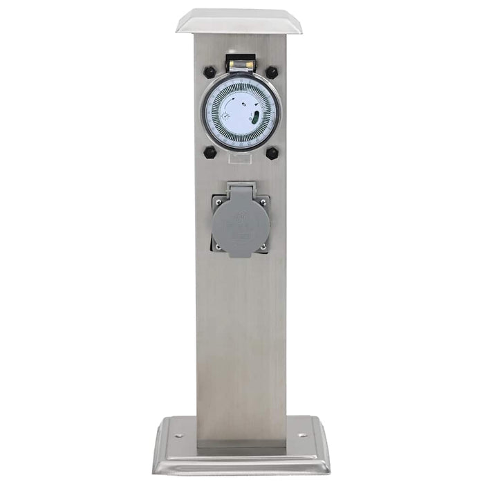 Presa Elettrica da Giardino a Pilastro Acciaio Inox con Timer 41237