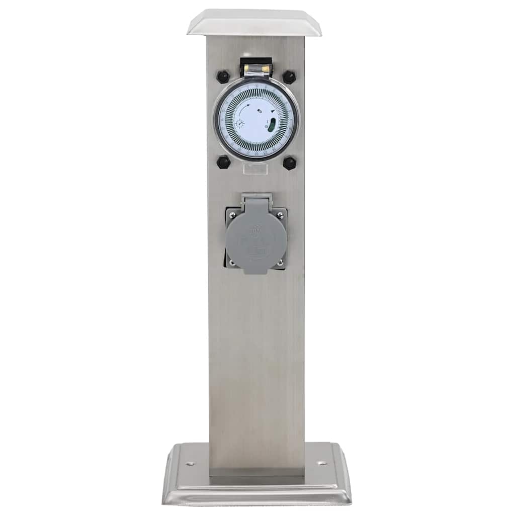 Presa Elettrica da Giardino a Pilastro Acciaio Inox con Timer  cod mxl 11668