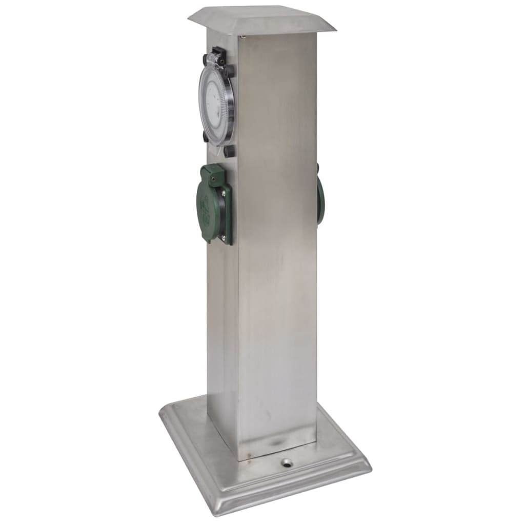 Presa Elettrica da Giardino a Pilastro Acciaio Inox con Timer  cod mxl 11668