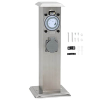 Presa Elettrica da Giardino a Pilastro Acciaio Inox con Timer 41237