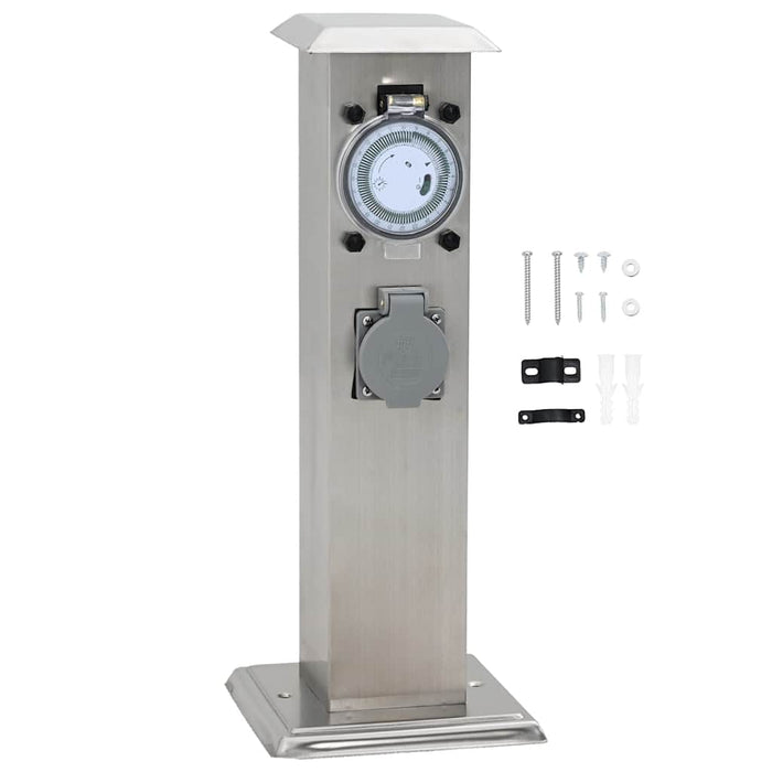 Presa Elettrica da Giardino a Pilastro Acciaio Inox con Timer 41237