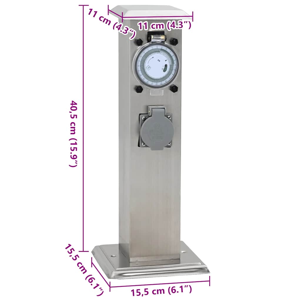 Presa Elettrica da Giardino a Pilastro Acciaio Inox con Timer 41237