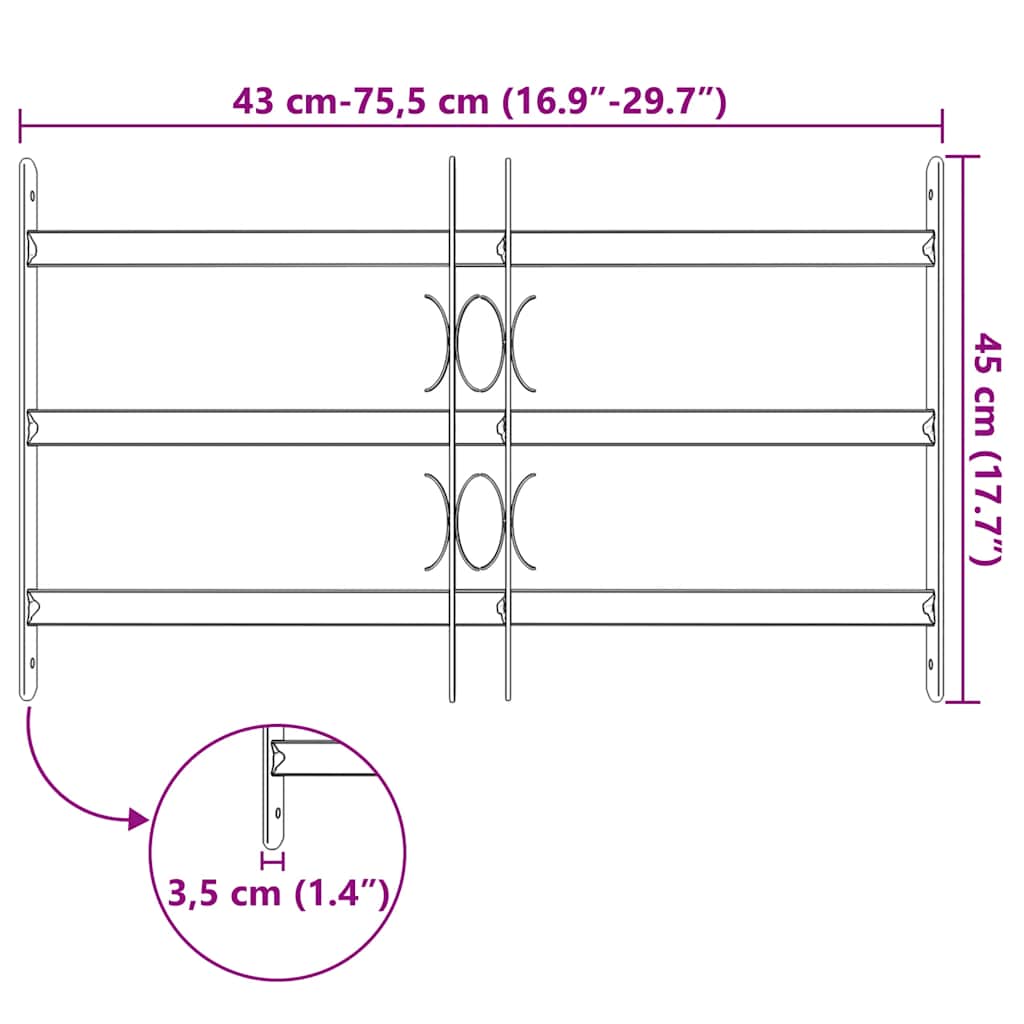 Grate per Finestre Regolabili 3 Barre Trasversali 500-650 mm 141382