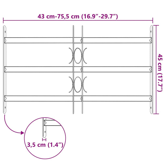 Grate per Finestre Regolabili 3 Barre Trasversali 500-650 mm 141382