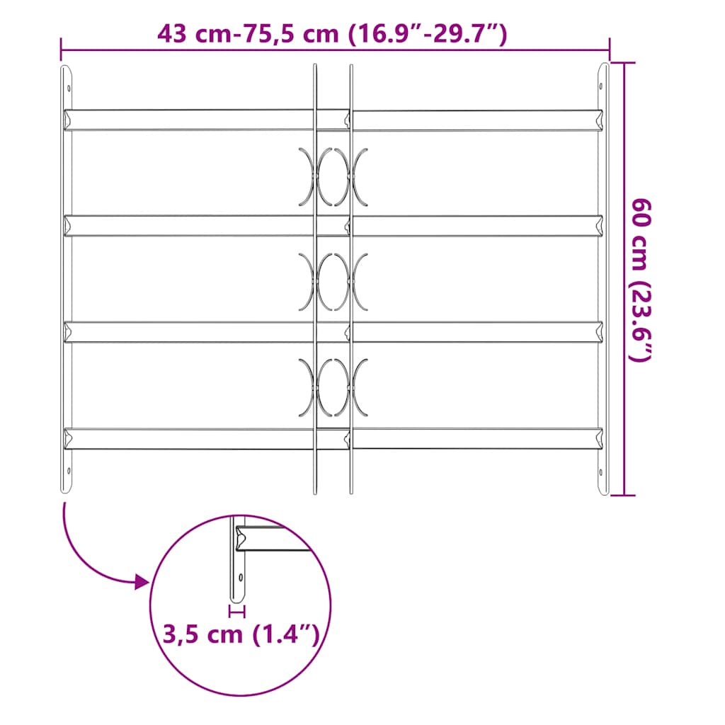 Grate per Finestre Regolabili 4 Barre Trasversali 500-650 mm 141385