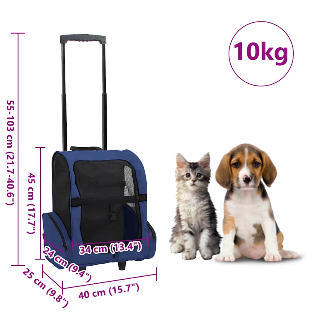 vidaXL Trolley Trasportino per Animali Pieghevole Multifunzione Blu
