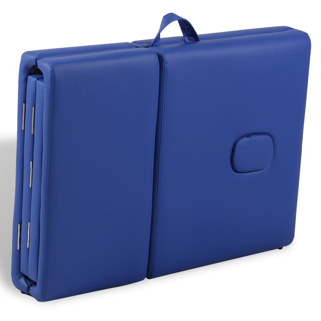 Lettino Pieghevole da Massaggio Blu 4 Zone con Telaio Legno 110093