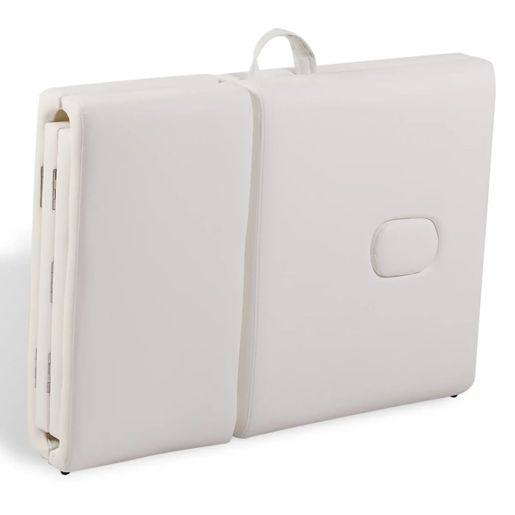 Lettino da massaggio pieghevole a 4 zone con struttura in legno bianco crema 02_0001878