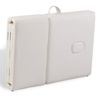 Lettino da massaggio pieghevole a 4 zone con struttura in legno bianco crema 02_0001878