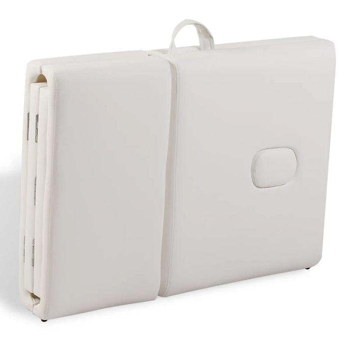 Lettino da massaggio pieghevole a 4 zone con struttura in legno bianco crema 02_0001878