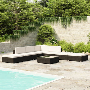 Set Divani da Giardino 8 pz con Cuscini in Polyrattan Nero 41259