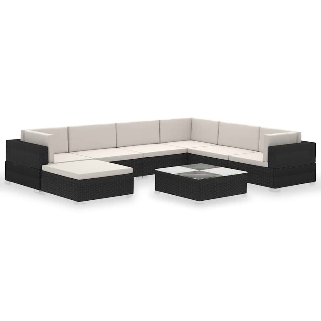 Set Divani da Giardino 8 pz con Cuscini in Polyrattan Nero cod mxl 39368