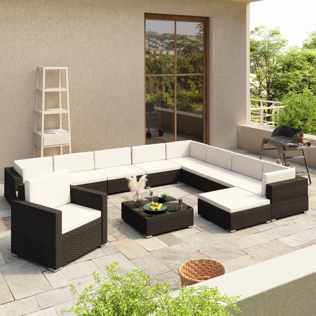 Set Divani da Giardino 12 pz con Cuscini in Polyrattan Nero 41263