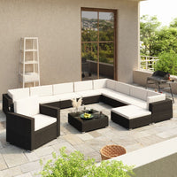 Set Divani da Giardino 12 pz con Cuscini in Polyrattan Nero 41263