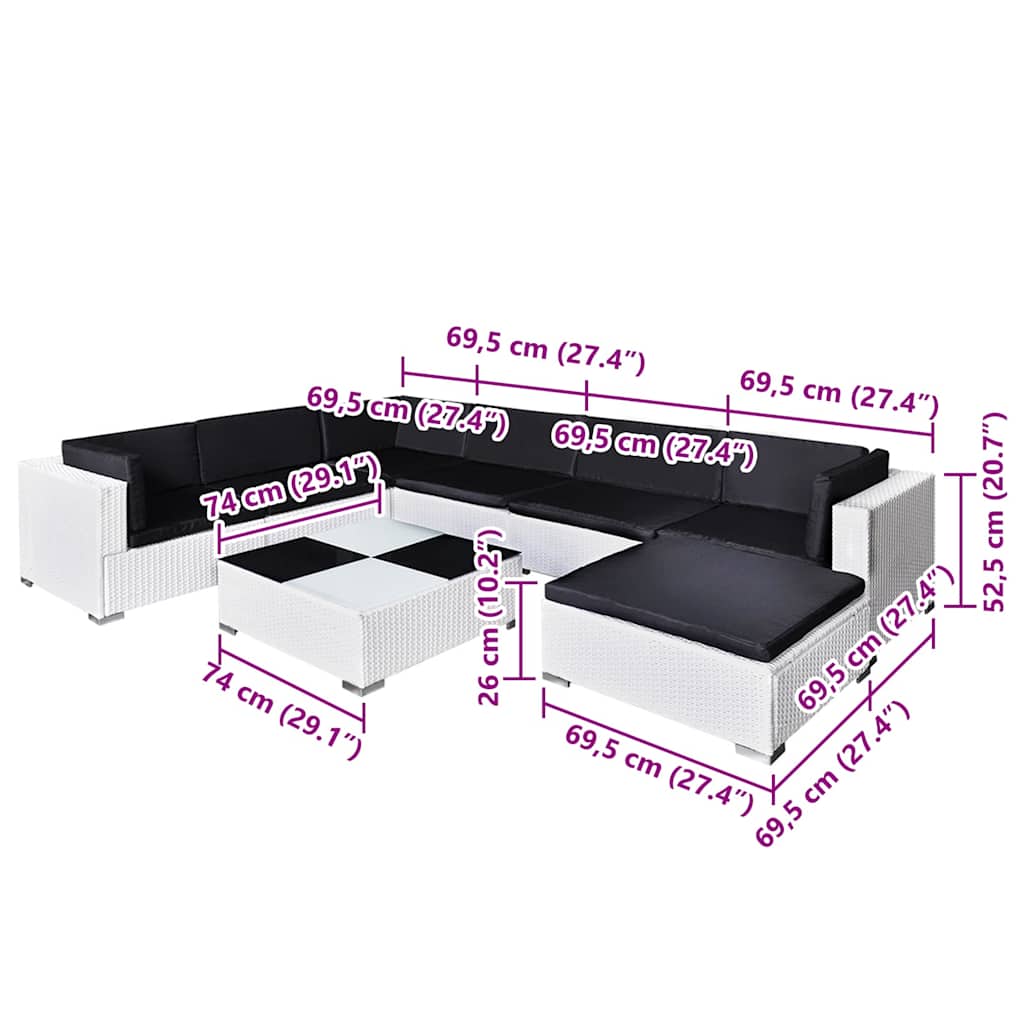 Set Divani da Giardino 8 pz con Cuscini in Polyrattan Bianco cod mxl 35916