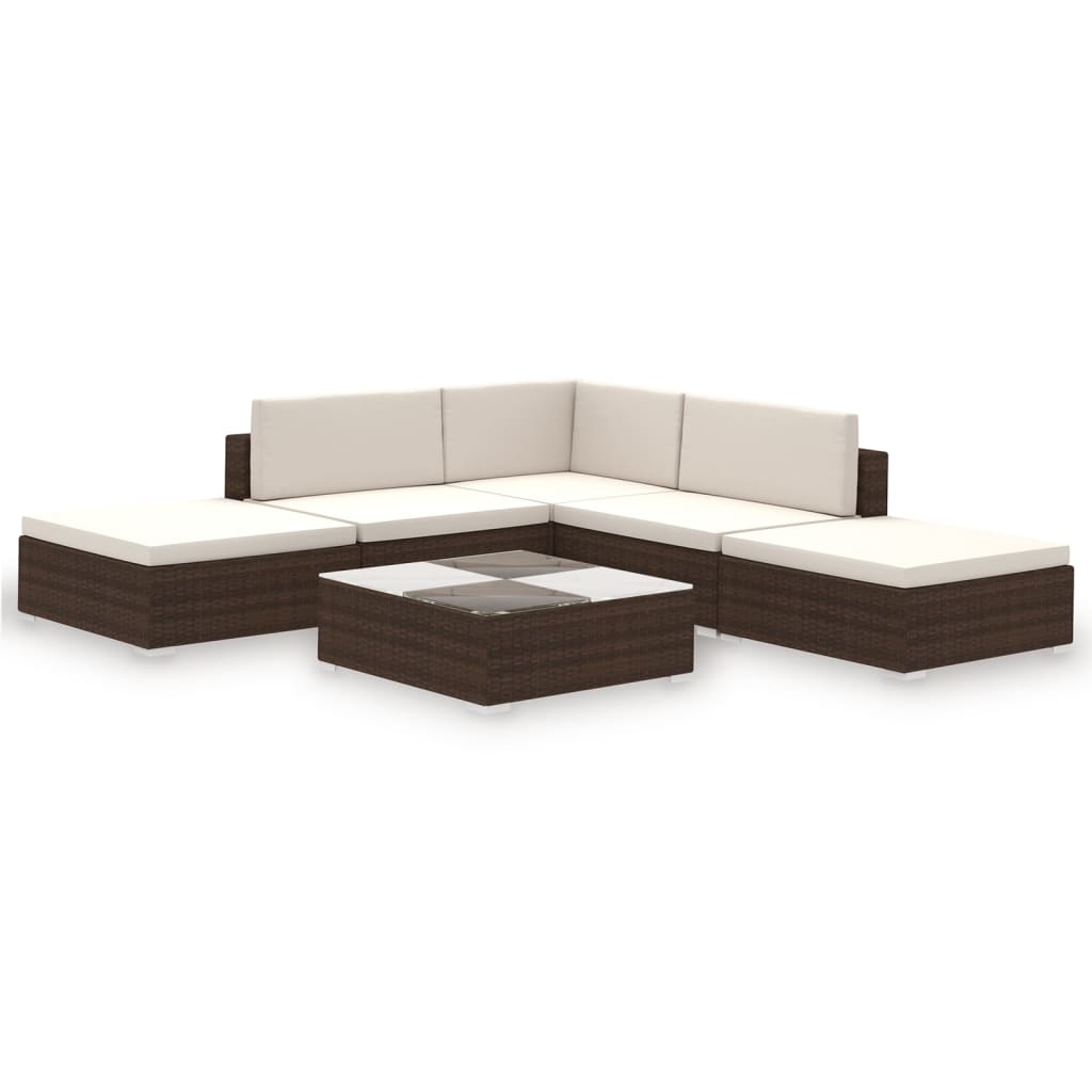 Set Divani da Giardino 6 pz con Cuscini in Polyrattan Marrone cod mxl 35325