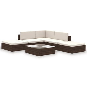 Set Divani da Giardino 6 pz con Cuscini in Polyrattan Marrone cod mxl 35325