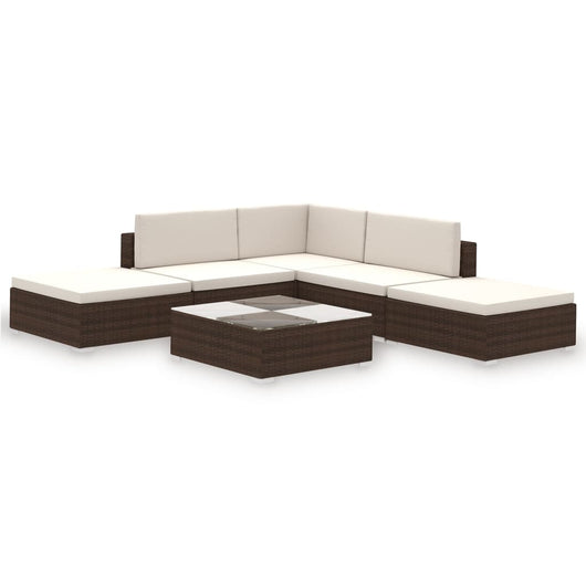 Set Divani da Giardino 6 pz con Cuscini in Polyrattan Marrone cod mxl 35325