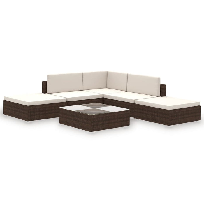 Set Divani da Giardino 6 pz con Cuscini in Polyrattan Marrone cod mxl 35325