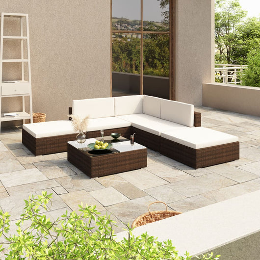 Set Divani da Giardino 6 pz con Cuscini in Polyrattan Marrone cod mxl 35325